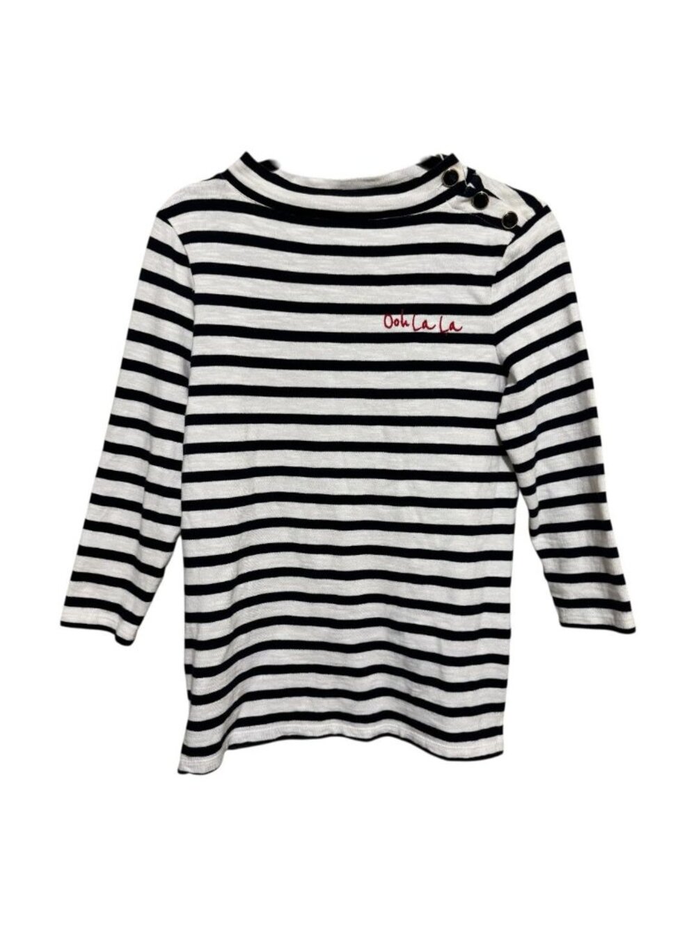 Talbots Ooh La La French Embroidered Striped Top Long Sleeves Black White XS